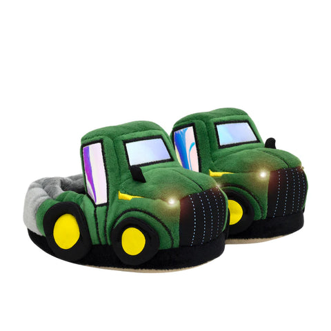 Kids' Green Tractor Light-up Slippers
